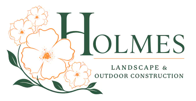 Holmes Landscape and Outdoor Construction logo with floral design.