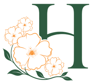 Logo for Holmes Landscape and Outdoor Construction with floral design and initials H.